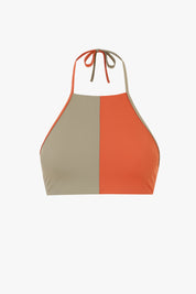 Halter Bikini Top POLO, Papaya Orange & Sage | SURO
